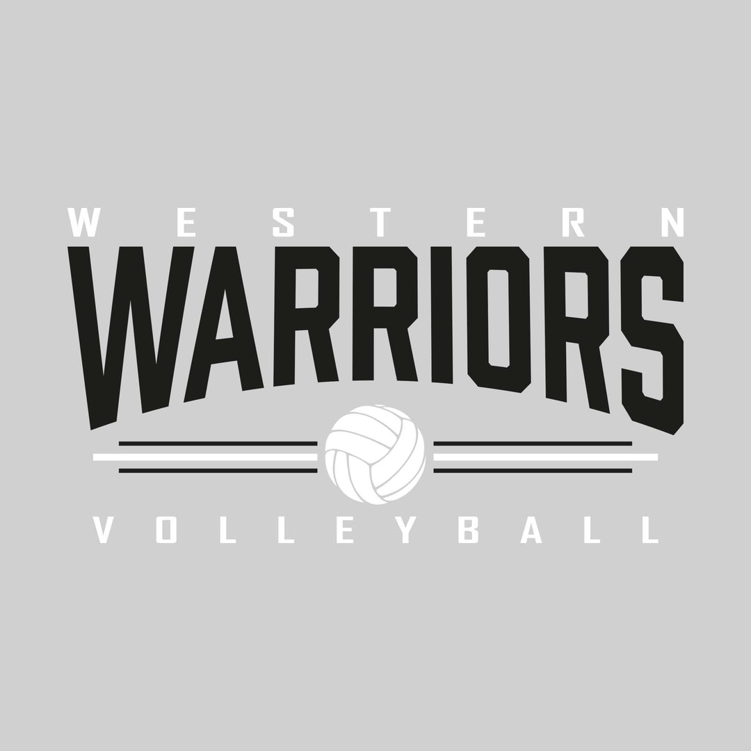 Western Warriors - Volleyball - Arched Mascot Name with Volleyball and Color Lines