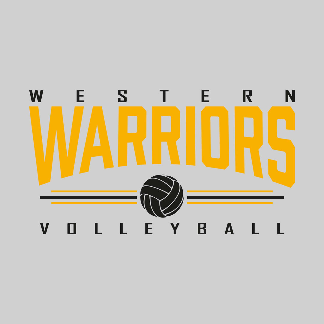 Western Warriors - Volleyball - Arched Mascot Name with Volleyball and Color Lines