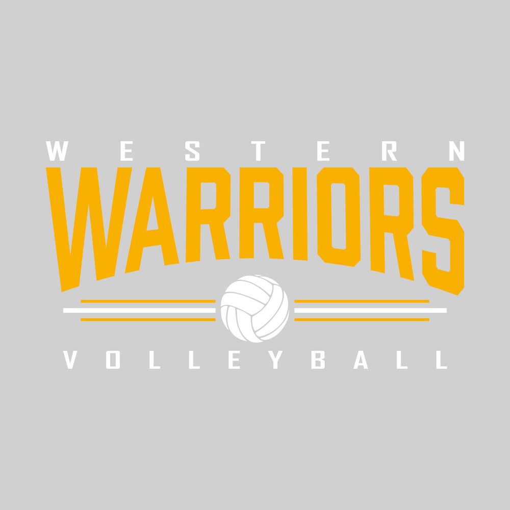 Western Warriors - Volleyball - Arched Mascot Name with Volleyball and Color Lines