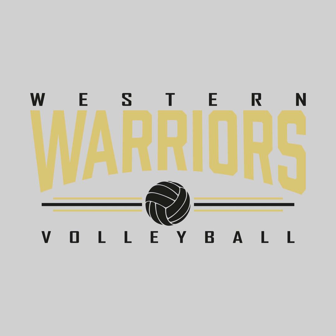 Western Warriors - Volleyball - Arched Mascot Name with Volleyball and Color Lines