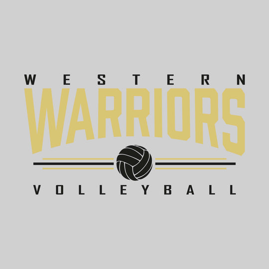 Western Warriors - Volleyball - Arched Mascot Name with Volleyball and Color Lines