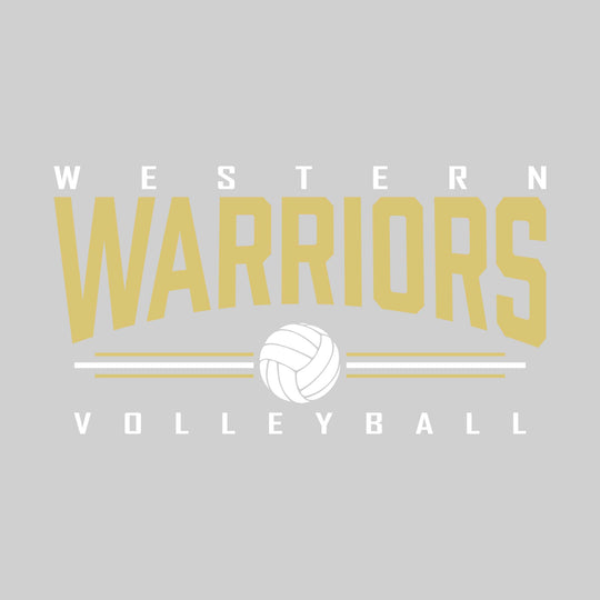 Western Warriors - Volleyball - Arched Mascot Name with Volleyball and Color Lines