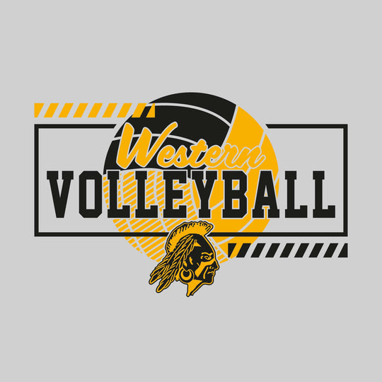 Western Warriors - Volleyball - Framed School Name with Volleyball Shape &amp; Mascot