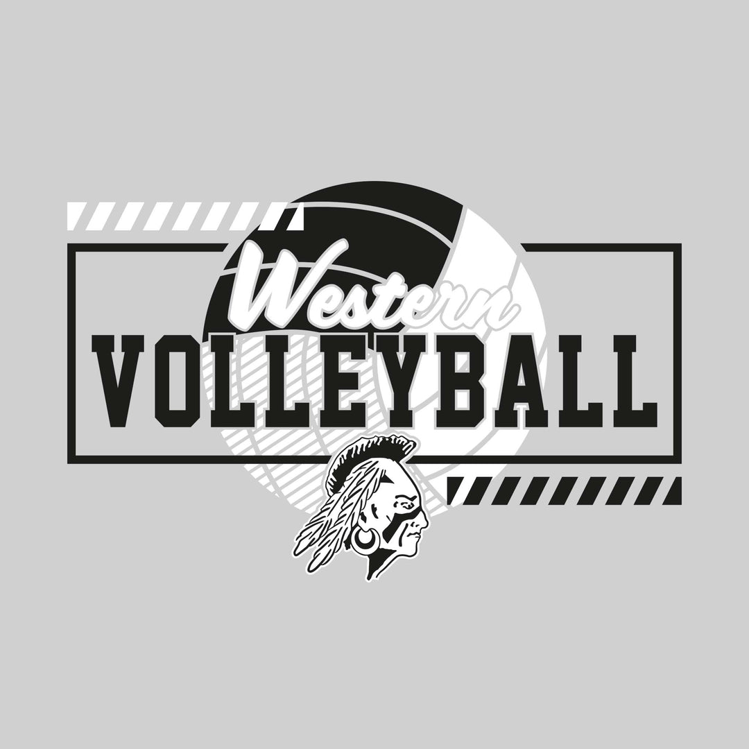 Western Warriors - Volleyball - Framed School Name with Volleyball Shape &amp; Mascot