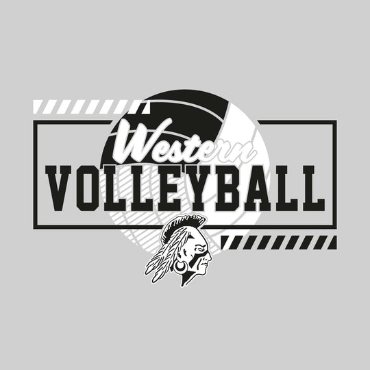 Western Warriors - Volleyball - Framed School Name with Volleyball Shape &amp; Mascot