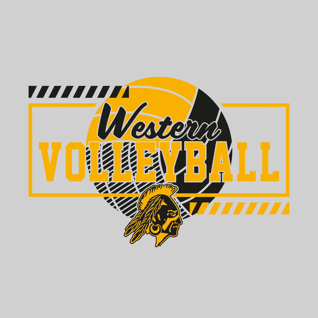 Western Warriors - Volleyball - Framed School Name with Volleyball Shape &amp; Mascot