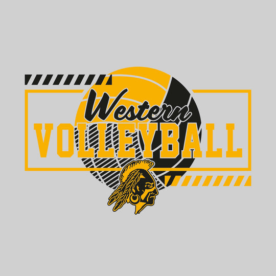 Western Warriors - Volleyball - Framed School Name with Volleyball Shape &amp; Mascot