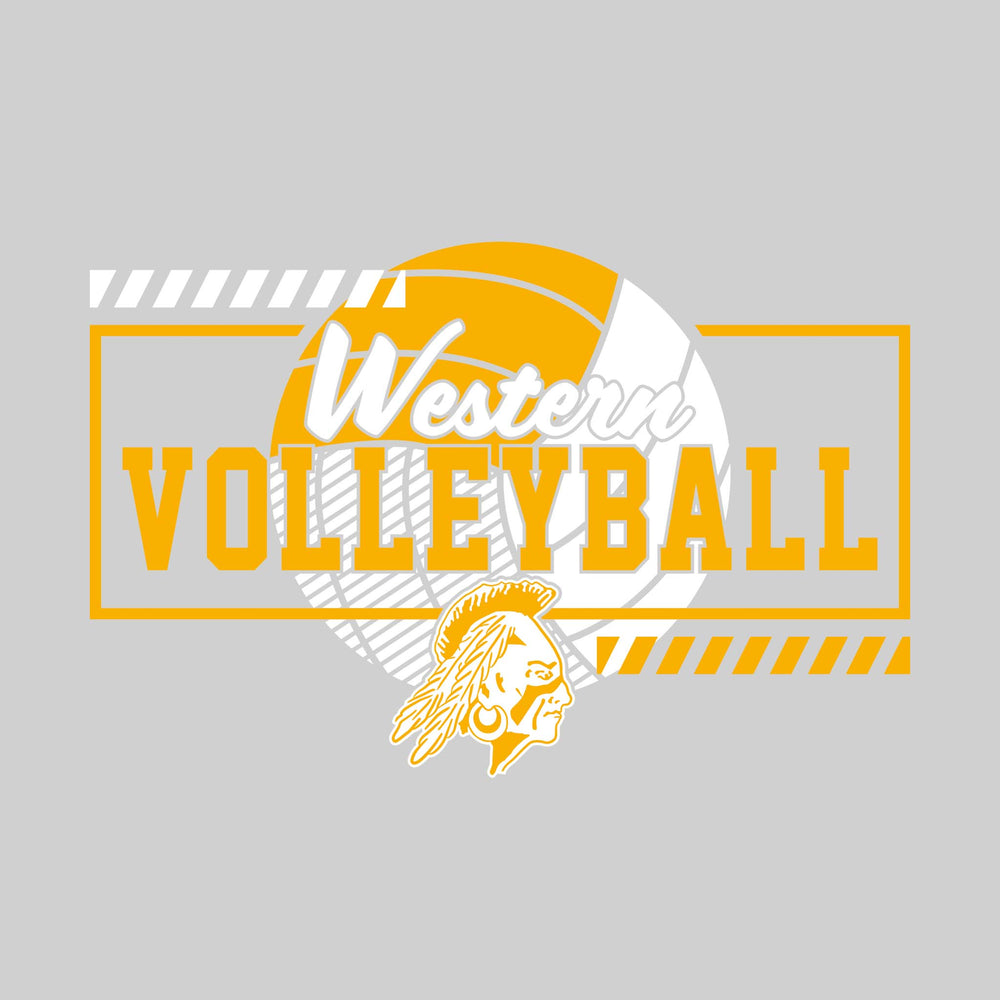 Western Warriors - Volleyball - Framed School Name with Volleyball Shape & Mascot