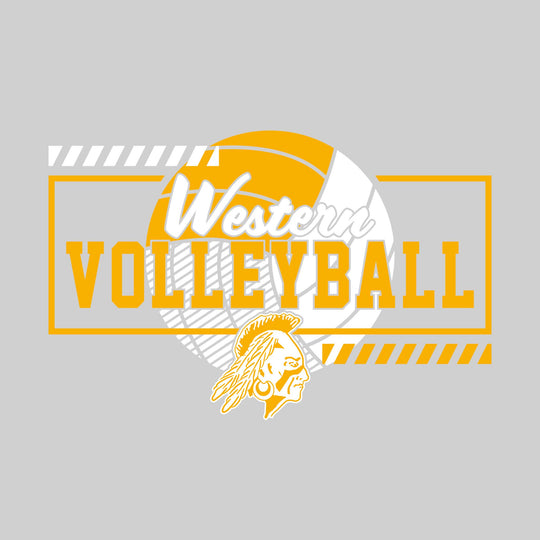 Western Warriors - Volleyball - Framed School Name with Volleyball Shape &amp; Mascot