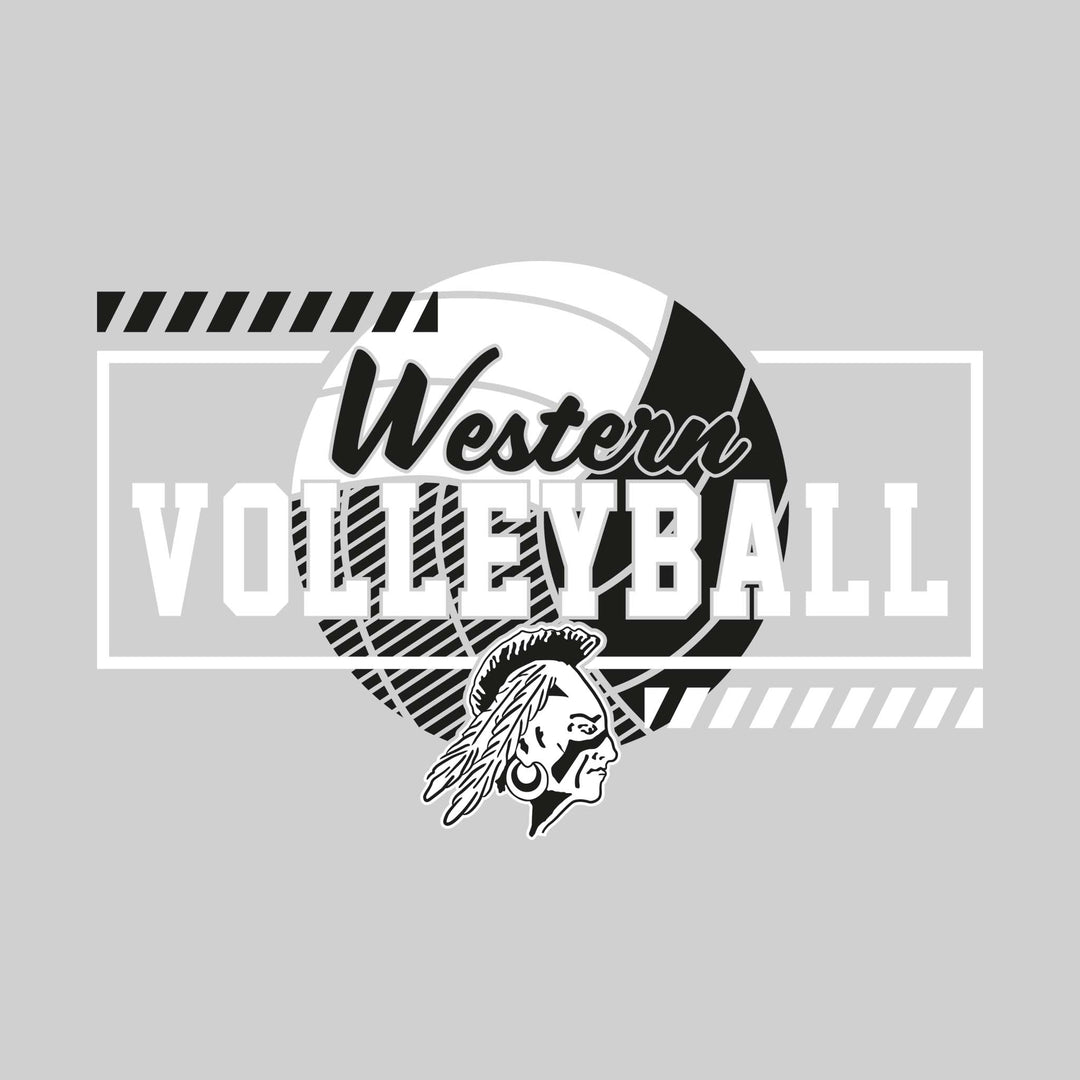 Western Warriors - Volleyball - Framed School Name with Volleyball Shape &amp; Mascot
