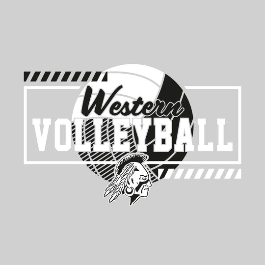 Western Warriors - Volleyball - Framed School Name with Volleyball Shape &amp; Mascot