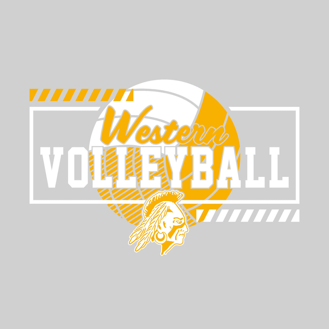 Western Warriors - Volleyball - Framed School Name with Volleyball Shape &amp; Mascot