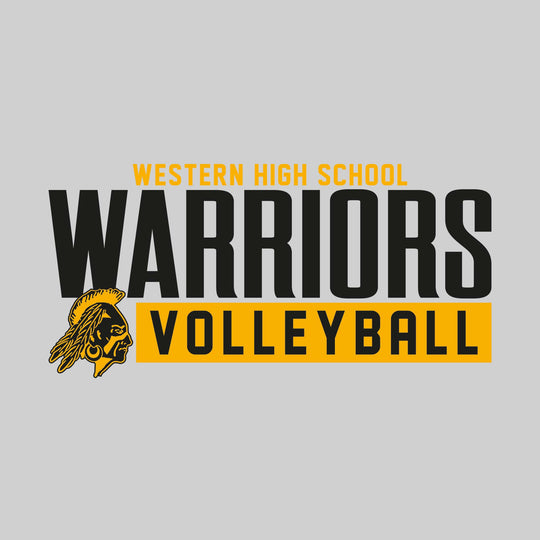 Western Warriors - Volleyball - Large Mascot Name Over Volleyball with Mascot