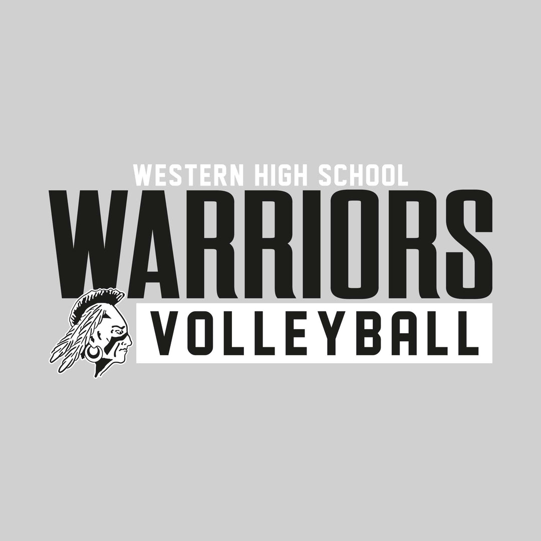 Western Warriors - Volleyball - Large Mascot Name Over Volleyball with Mascot