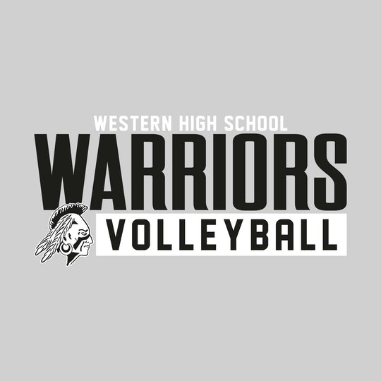 Western Warriors - Volleyball - Large Mascot Name Over Volleyball with Mascot