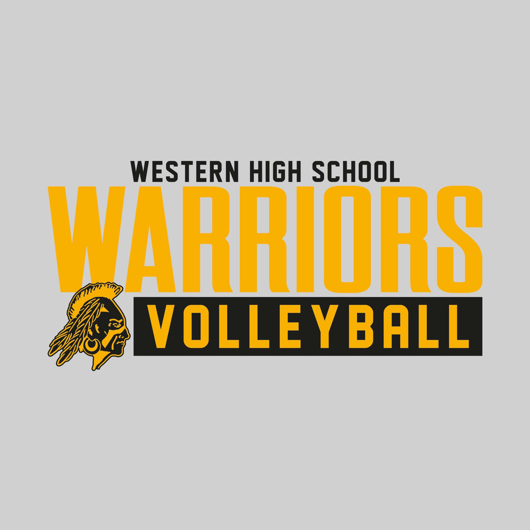 Western Warriors - Volleyball - Large Mascot Name Over Volleyball with Mascot