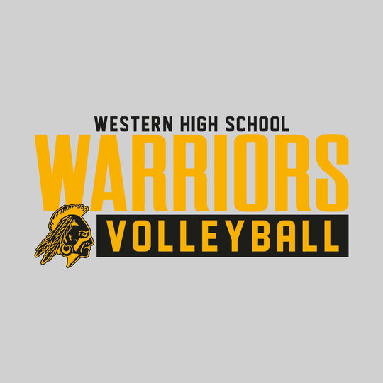 Western Warriors - Volleyball - Large Mascot Name Over Volleyball with Mascot