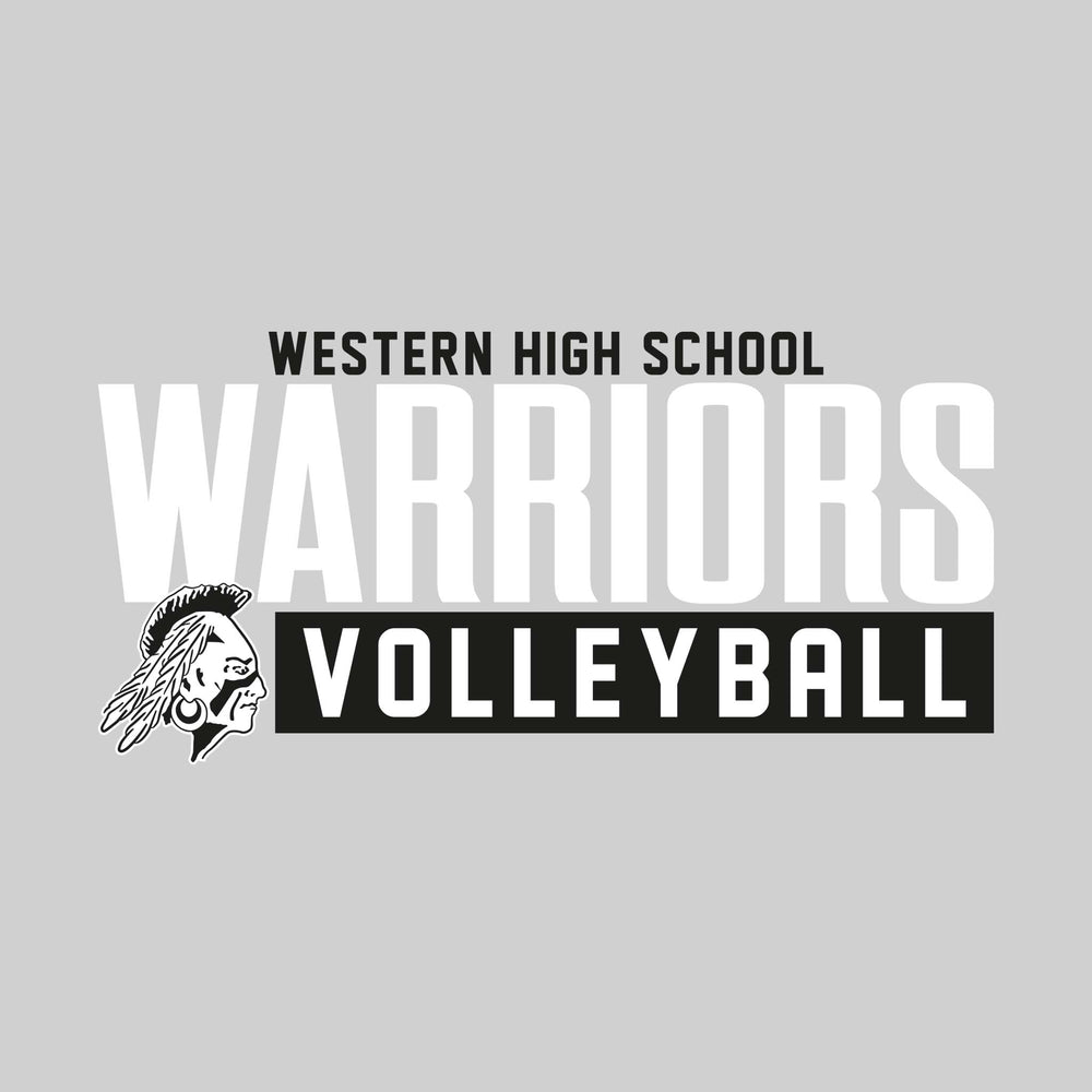 Western Warriors - Volleyball - Large Mascot Name Over Volleyball with Mascot