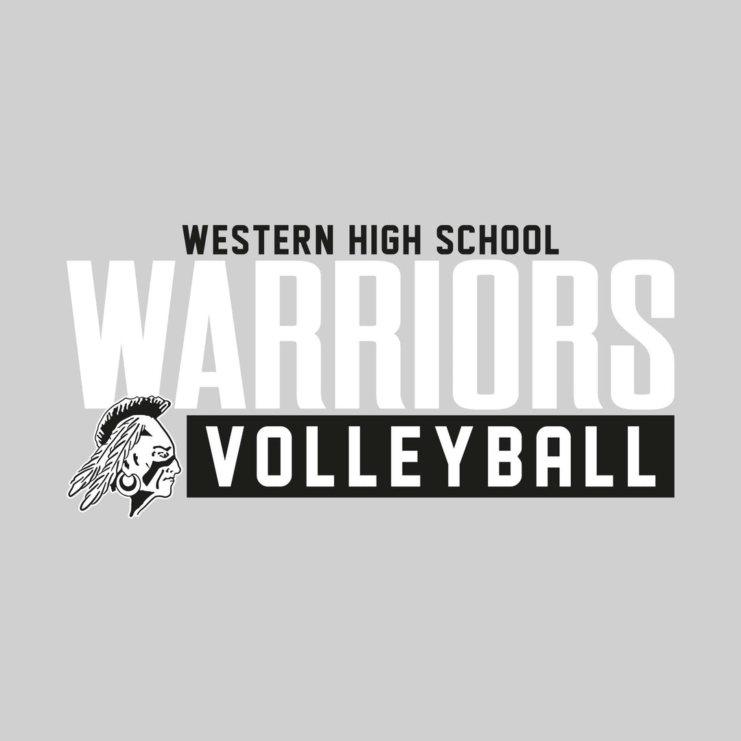 Western Warriors - Volleyball - Large Mascot Name Over Volleyball with Mascot