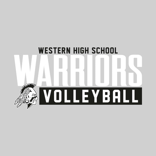 Western Warriors - Volleyball - Large Mascot Name Over Volleyball with Mascot