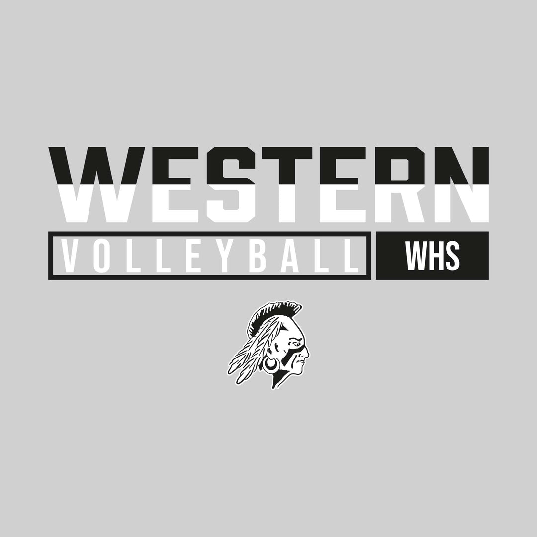 Western Warriors - Volleyball - Split-Color School Name With Acronym Over Mascot