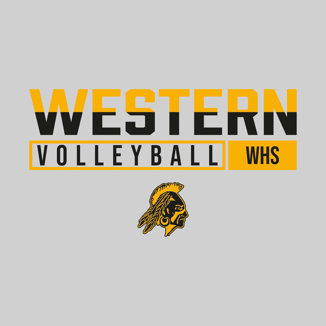 Western Warriors - Volleyball - Split-Color School Name With Acronym Over Mascot