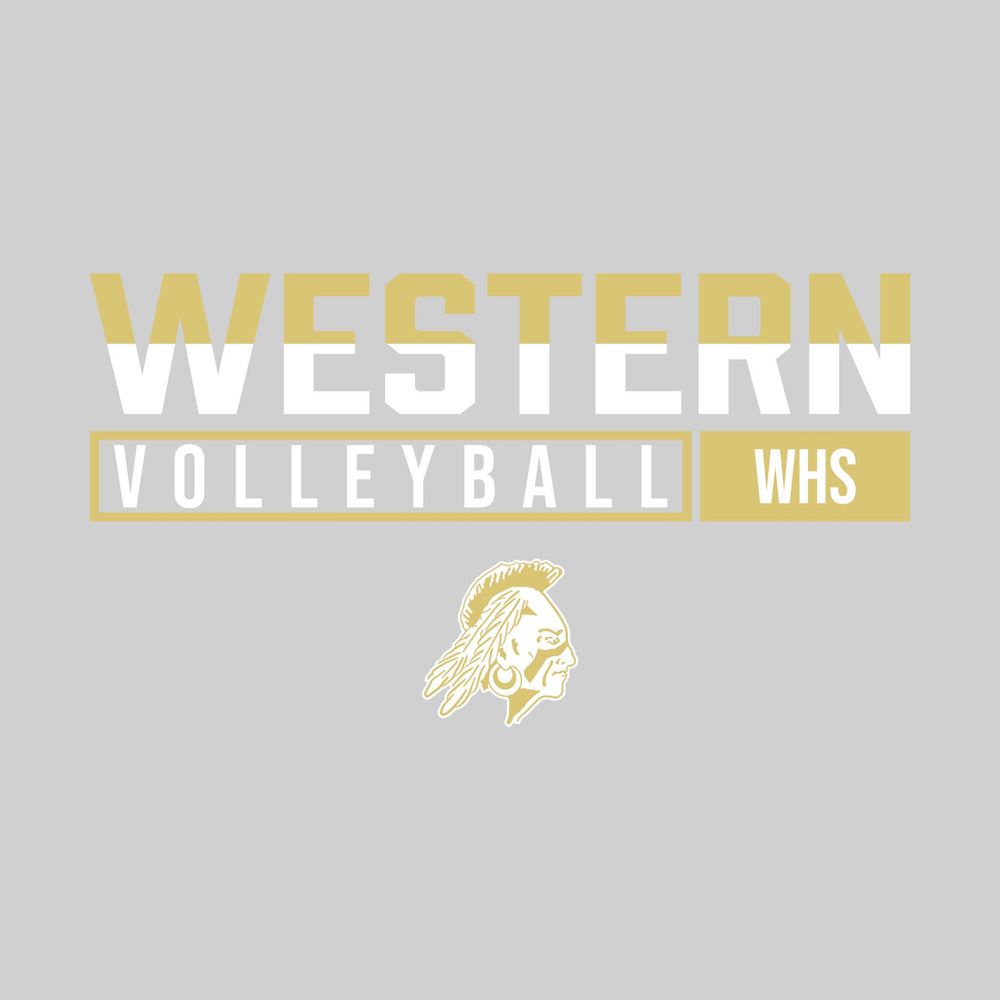 Western Warriors - Volleyball - Split-Color School Name With Acronym Over Mascot