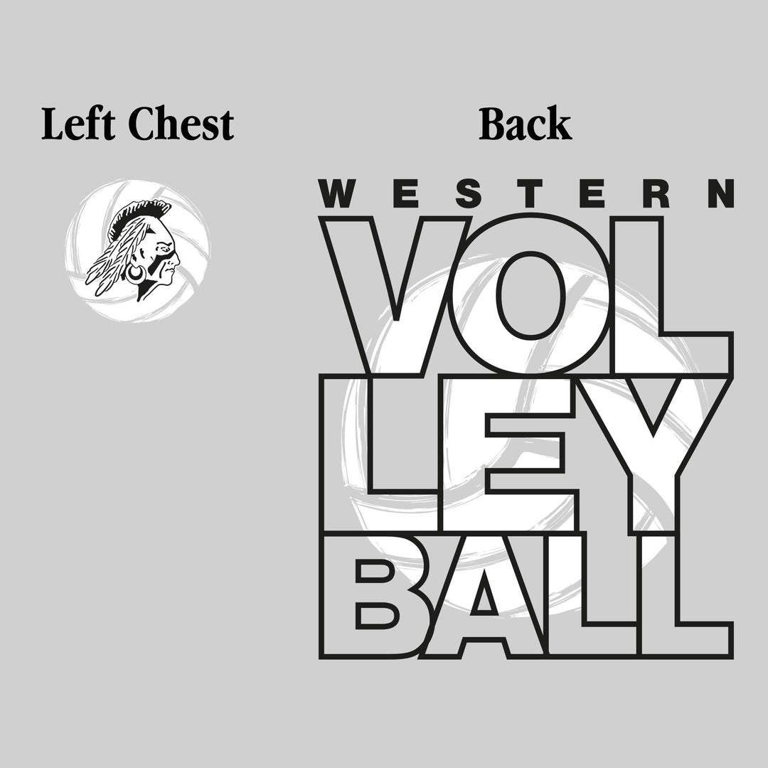 Western Warriors - Volleyball - Stacked Letters with Sketched Volleyball Inset