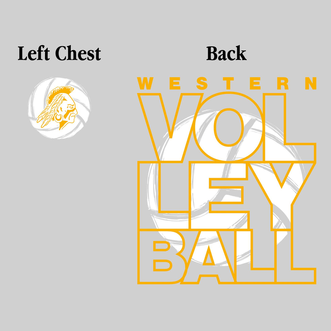 Western Warriors - Volleyball - Stacked Letters with Sketched Volleyball Inset