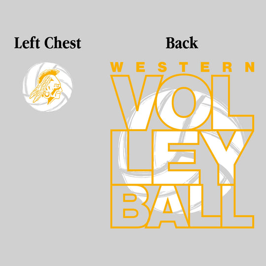 Western Warriors - Volleyball - Stacked Letters with Sketched Volleyball Inset