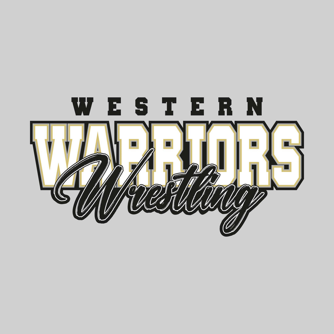 Western Warriors - Wrestling - Outlined Mascot Name with Cursive Wrestling