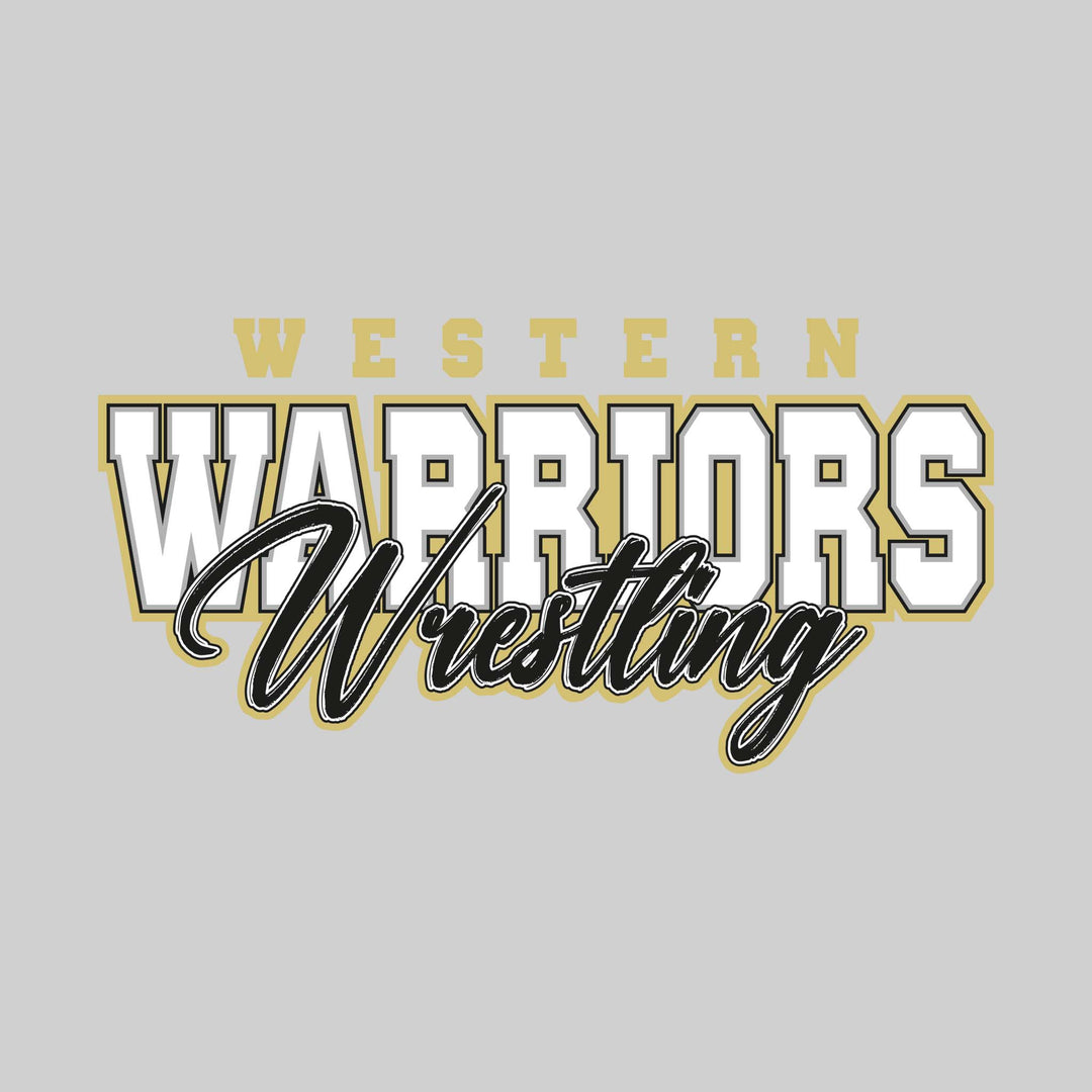 Western Warriors - Wrestling - Outlined Mascot Name with Cursive Wrestling