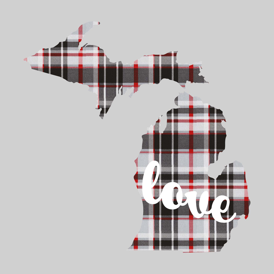 Love Cutout - State of Michigan - Red & Gray Plaid