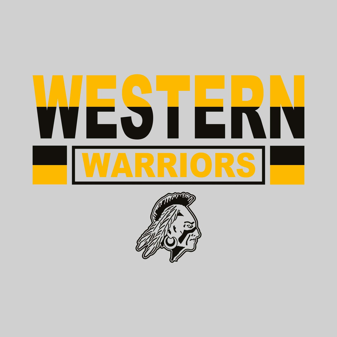 Western Warriors - School Spirit Wear - Split-Color Western with Boxed Warriors and Mascot